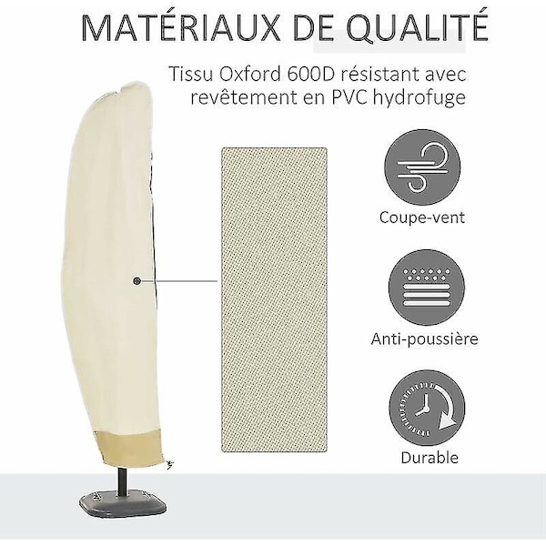 Vanntett beskyttelsestrekk for utvidet parasoll med glidelås og snøring Oxford-stoff med vanntett PVC-belegg Beige 26530/50/40cm (FMY)