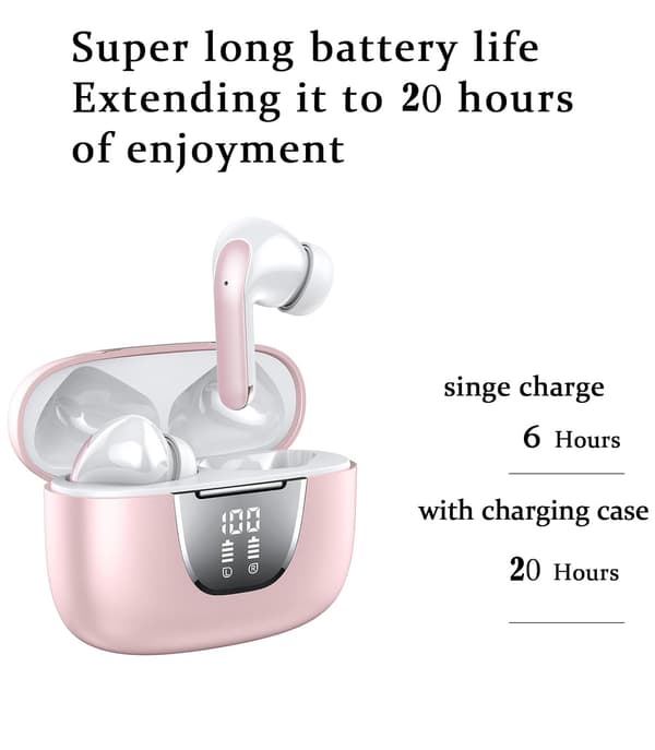 Trådløse ørepropper Bluetooth 5.3 med LED-strømdisplay Universal Passform Rosa Støyreduserende Ørepropper for Sport Gym Løping