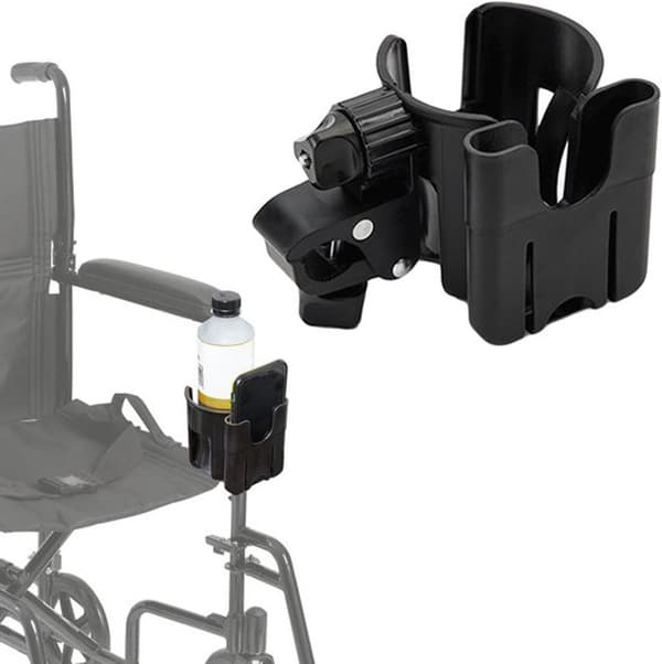 Justerbar 2-i-1 kopp- og telefonholder for rullestol og rullator