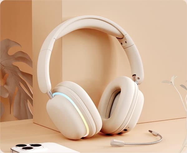 Trådlösa Bluetooth-hörlurar Over Ear Brusreducerande Gaming Headset med Mikrofon Vikbara Lätta Bekväma för Resor PC Telefon Vit