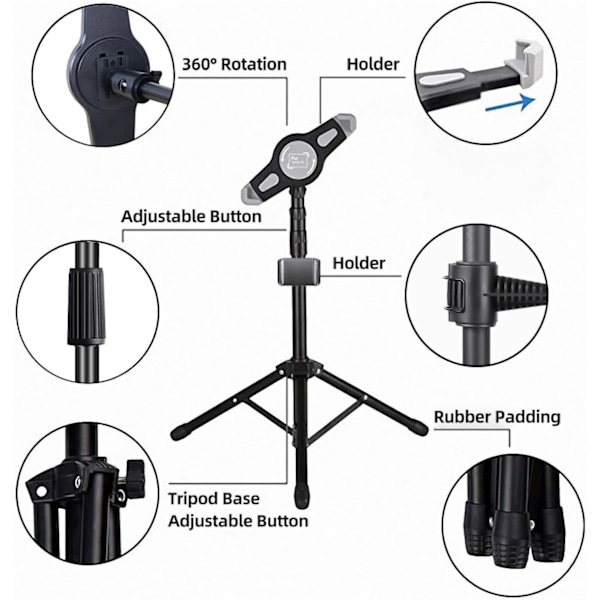 iPad stander, højdejusterbar iPad holder stander & gulv iPad stander med 360° roterende iPad stander montering