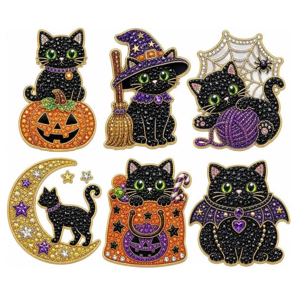 Halloween Pumpa Katt Spöke Pärla Diamant Kylskåpsmagnet Set DIY Dark Castle 6-Piece Set