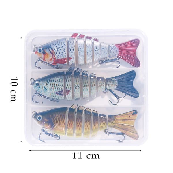 3-pack Multi-jointed Fishing Lures for Freshwater and Saltwater, 3D Artificial Segment with Storage Box, 7-segment Fishing Lures with Hooks