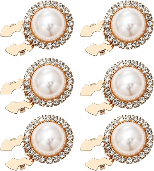 6 sorte kamelia-knapdekorationer i legering med perle og guldbase, unisex til skjorter, bluser, jakker, fest og forretning Zwarte