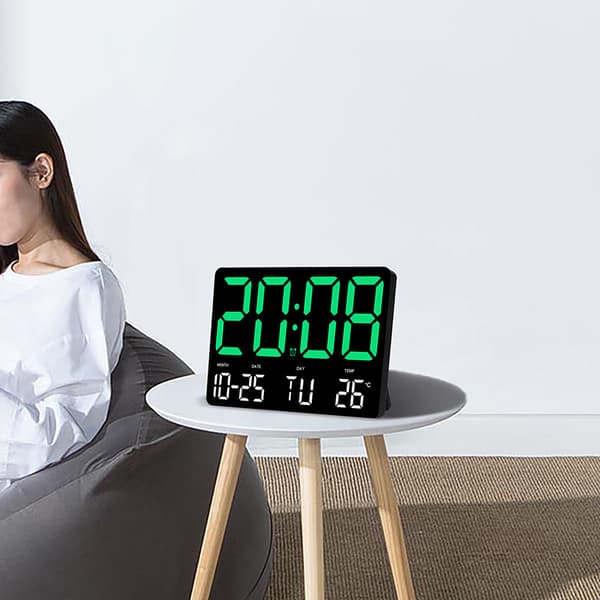 Digital väggklocka, extra stor LED-display, datum, inomhustemperatur, Fahrenheit/Celsius, elektronisk väggklocka elektronisk klocka