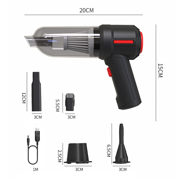 120W Kraftfull Dammsugare Sladdlös Handdammsugare & Pumpa/Töm Luftbadring Dammsugarpåse Bil Dammsugare Svart black