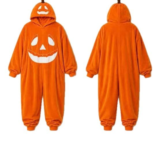 Halloween Koralfleece Onesie Pyjamas Efterår Vinter Lynlås Loungewear Orange Pumpkin M