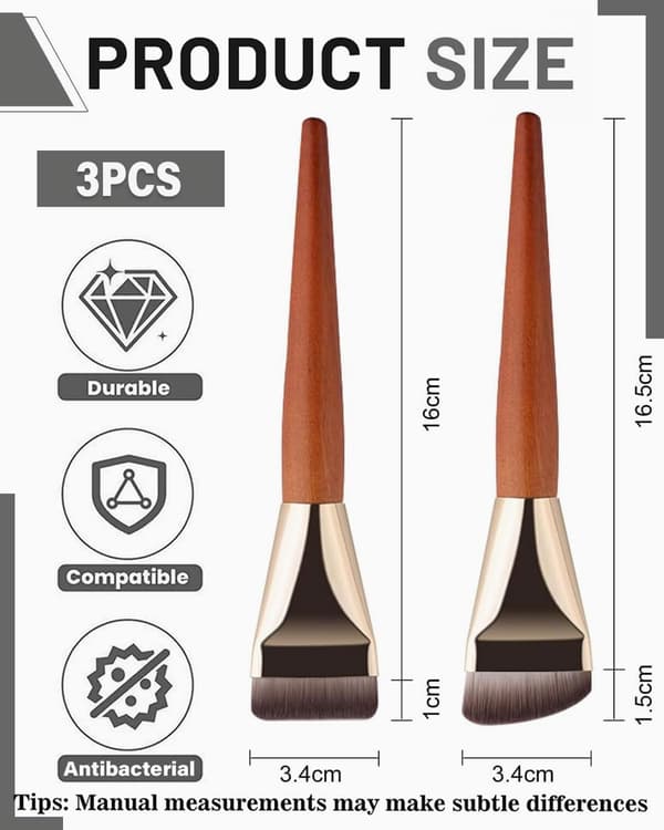 Sett med 3 Foundation-koster, flat concealer-kost, flytende foundation-kost, ultrafin for kvinner