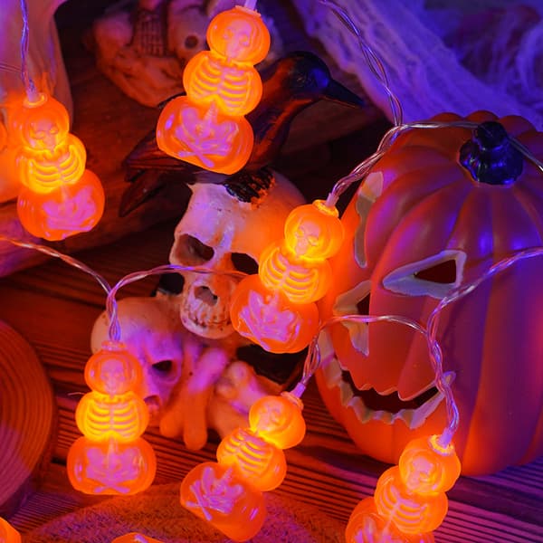 Halloween Græskar Lyskæde Med Hatte Og Spøgelsesansigter LED Indendørs Udendørs Dekorativ Belysning Til Fest Mixed pattern style 3m 20-light bulb - battery-operated