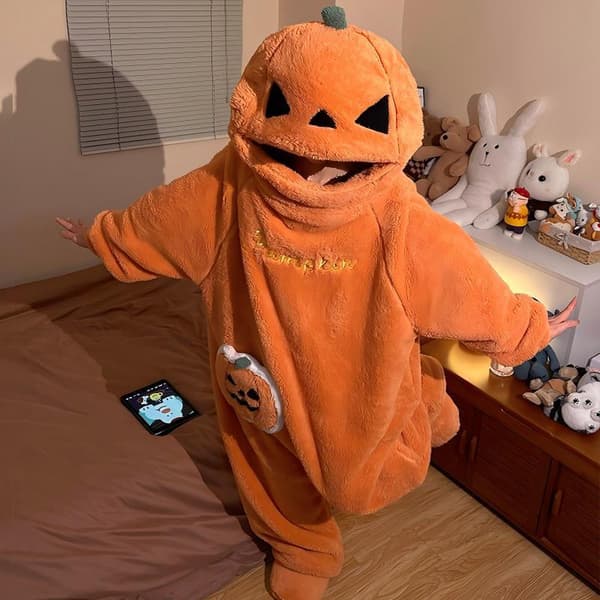 Halloween Græskar Onesie Pyjamasdragt til kvinder, varm koralfleece, kostume til efterår og vinter Brown bear - barefoot XL (size 2)
