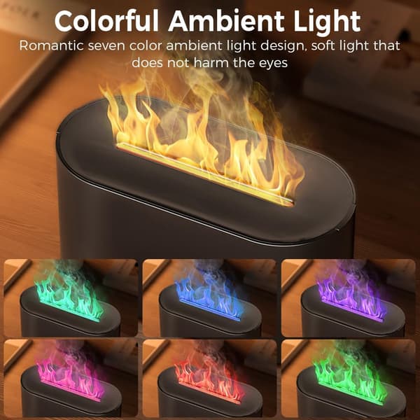 7 Farver Simuleret Flamme Luftfugter Aroma Diffuser med Farveskiftende Natlys til Hjem Aromaterapi Luftfugter Sort