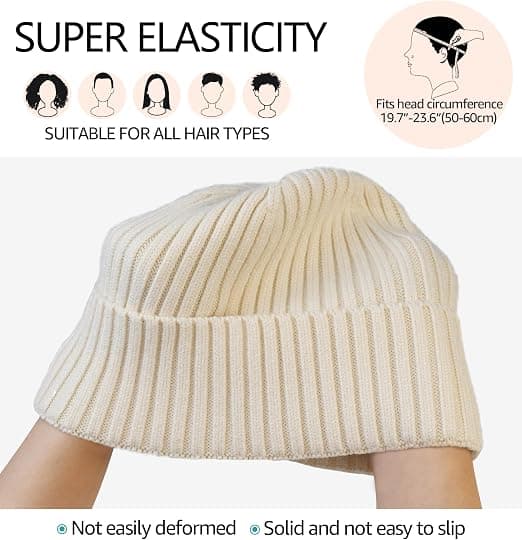 Varm strikket lue for menn kvinner barn vinter skull cap klassisk daglig beige hatt