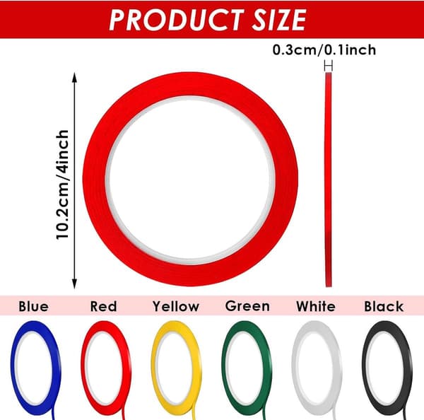 Färgglada maskeringstejprullar för whiteboard - 6-pack, 3 mm bredd, blandade färger för diagram, konstnärer och modellbygge