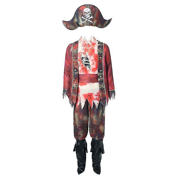 Halloween Piratkaptein Cosplay Kostyme Kostymer for Menn Karneval Scene Spill Blood Pirate Rollespill Antrekk Julfestkjole Høy Kvalitet M