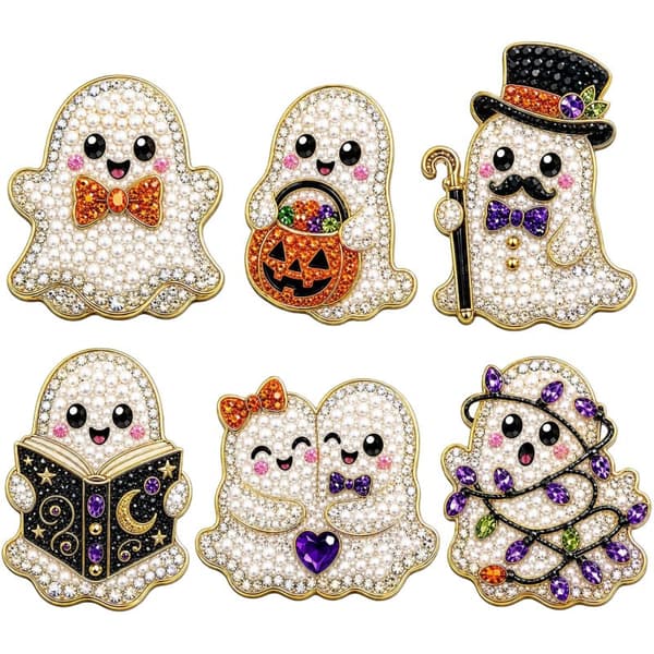 Halloween Gresskar Katt Spøkelse Perle Diamant Kjøleskapsmagnet Sett DIY Dark Castle 6-Piece Set
