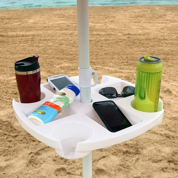 Udendørsbord til parasoller - 4 drikkevareholdere og skuffepladser - til strand- og terrasseparasoller