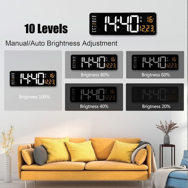 Stor digital väggklocka med fjärrkontroll 16 tum LED väckarklocka med stor display och datum dag temperatur timer för hem sovrum