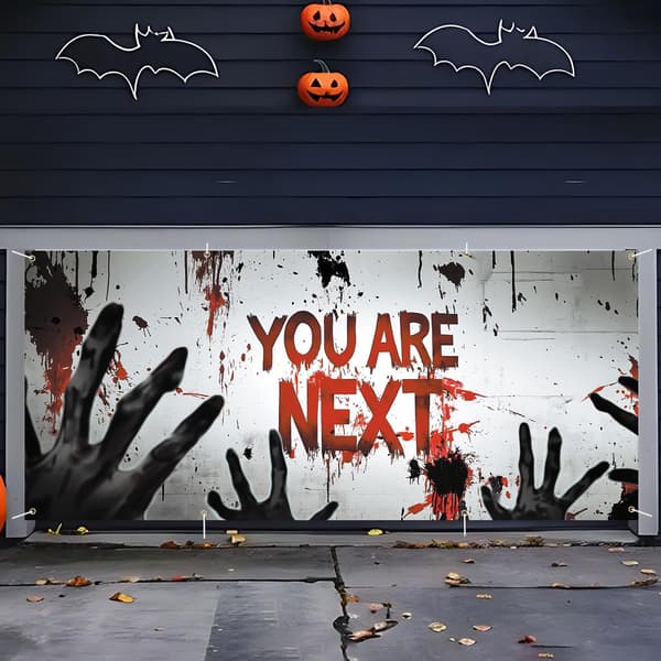 6x13FT Halloween Garageport Banner – Haunted Path with Lanterns Moon & Bats BNM124