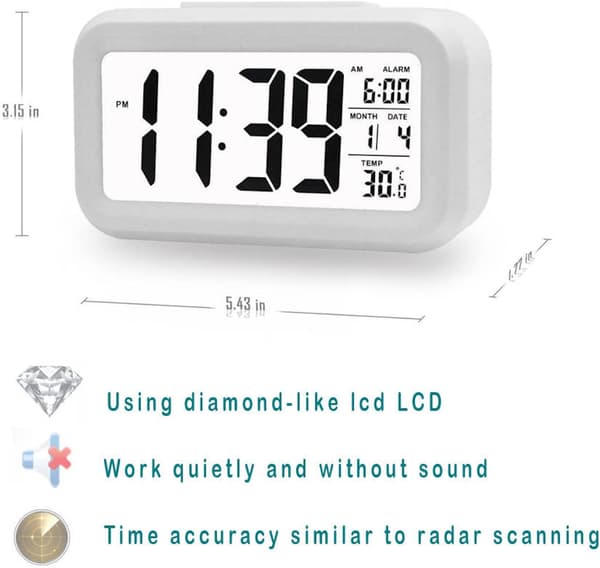 Digital Vekkerklokke med LED-display, Temperatursensor og Automatisk Dimming Blå