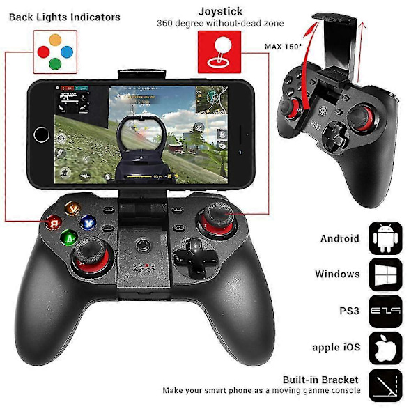 Opgraderet mobilspilcontroller, trådløs Bluetooth-gamepad-joystick multimedie-spilcontroller kompatibel med iOS Android perfekt til de fleste spil