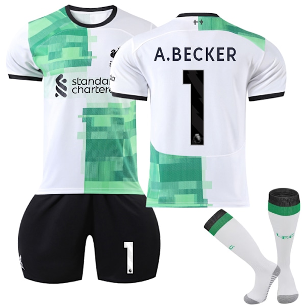 Liverpool Borta Barn Fotbollströja Kit 2023-2024 Nr 1 A.Becker 28