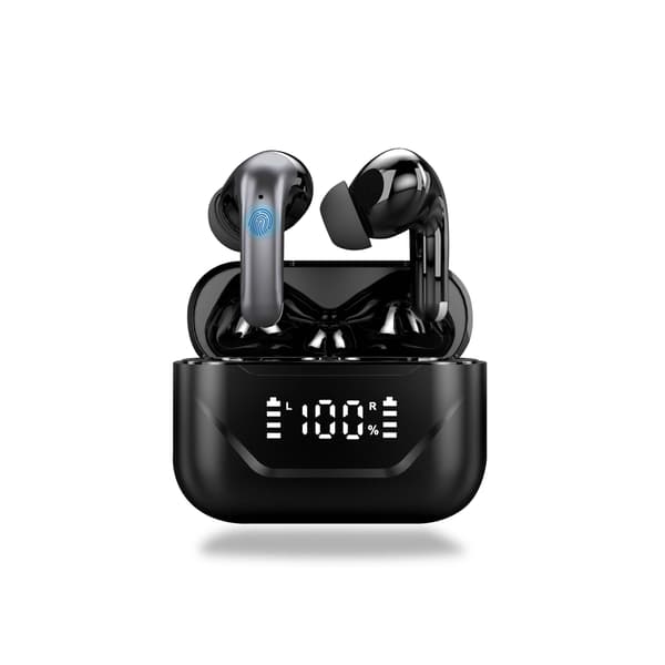 Trådløse ørepropper Bluetooth 5.4 med støyreduksjon LED-strømdisplay AI Smart Oversettelseshodetelefoner Svart