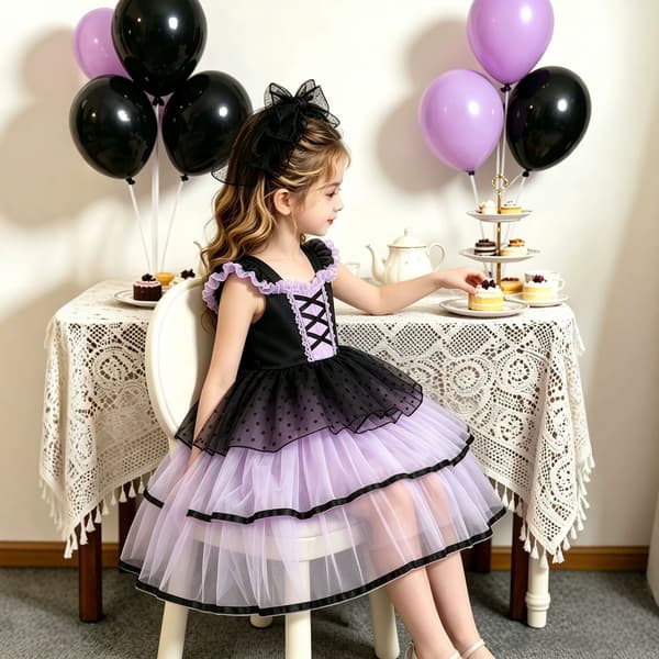 Prinsessekostume til piger sort lilla fest fødselsdagskjole Crown Scepter 100cm (4 years)