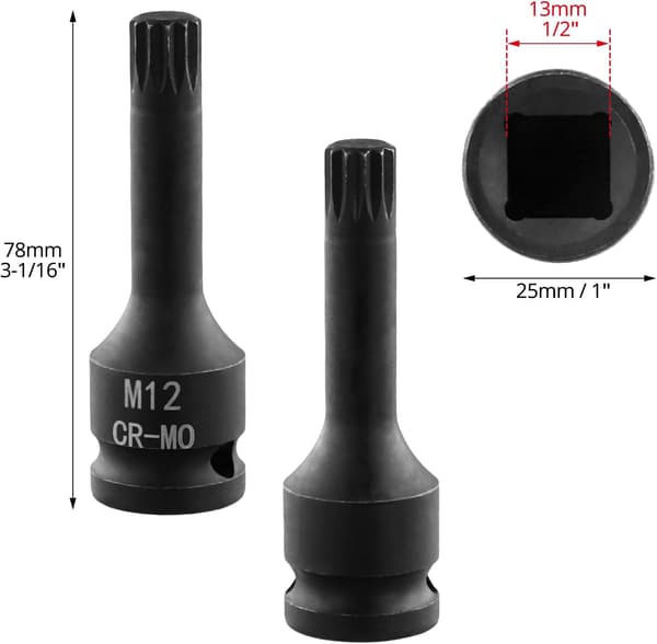 8 stk. Spline Bit Socket Sett M5 - M18 1/2-tommers driv Chrome Vanadium Stål Multi Tooth Socket Sett