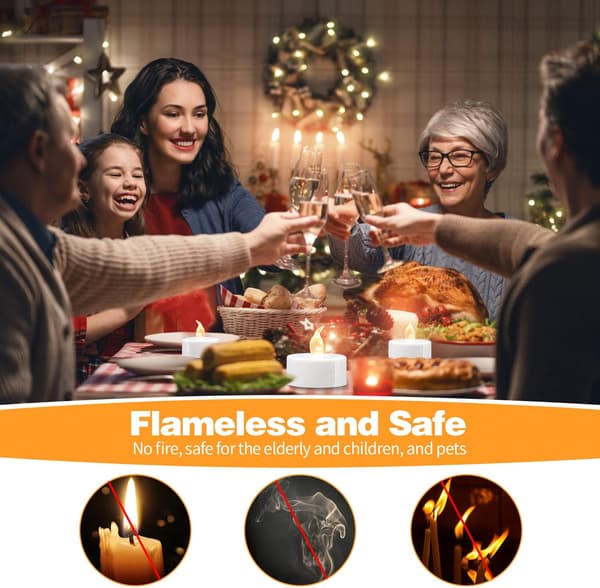 Flimrende Flammeløse LED-lys, Varer 200+ timer, for Dekorasjon (12-pakning, Varmt Hvit)