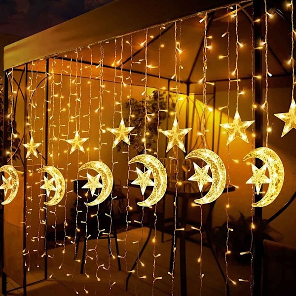 Eid Ramadan LED-gardinlys Fairy Lights EU-stik (varm hvid)