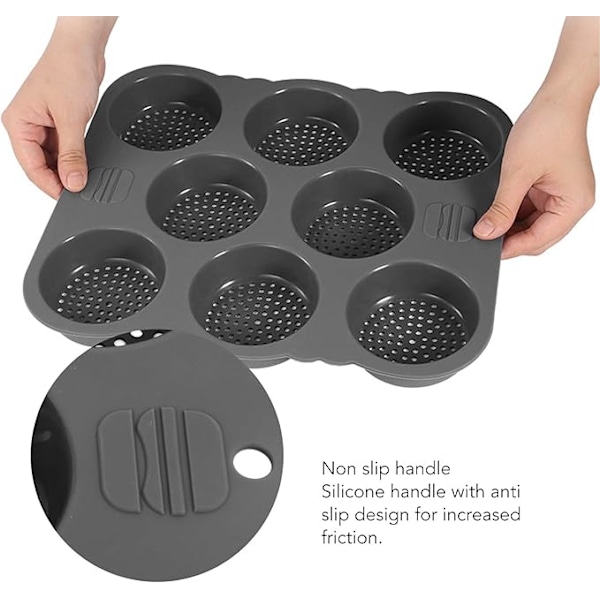Fockety 8+4 Hull Hamburgerbrød Silikonform, Perforert Non-stick Hamburgerbrødform Rund Bakebrett med Holder Brødbaker for Baking