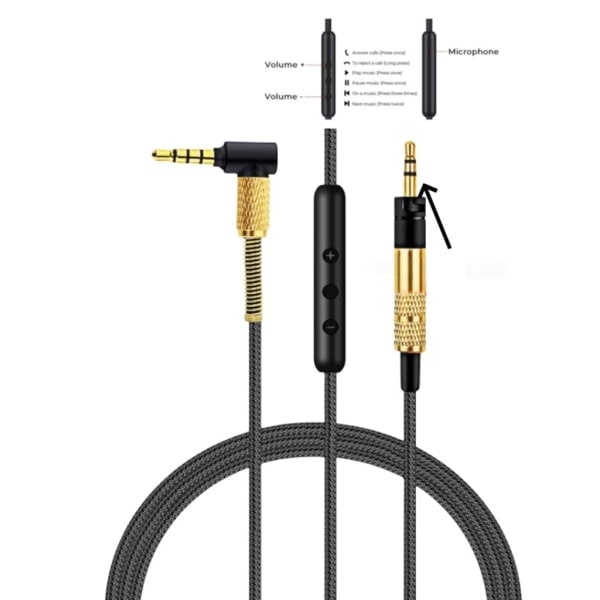 2,5 mm til 3,5 mm hovedtelefonkabel til Momentum Over Ear 1/2/3 hovedtelefonledning Slidstærk ledning med lydstyrkekontrol og mikrofon