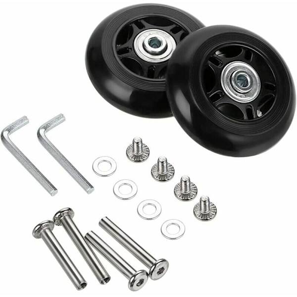 2 stk. Kuffert Hjul Udskiftningshjul med Lejer til Kuffert Reparation 7024mm Sort
