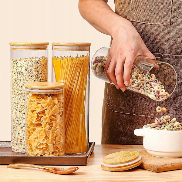 Glasbeholder til spaghetti pasta, sæt med 3, 2000 ml clear