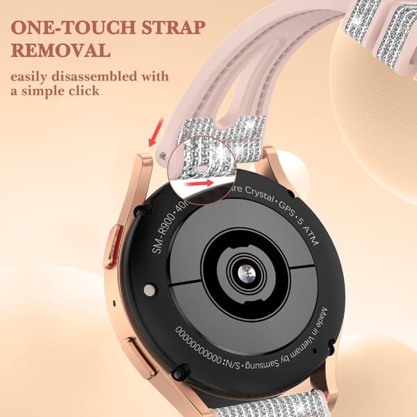 Glitter Silikone Erstatningsrem til Samsung Galaxy Watch 20mm, Justerbare Glitrende Armbånd til Kvinder Silver