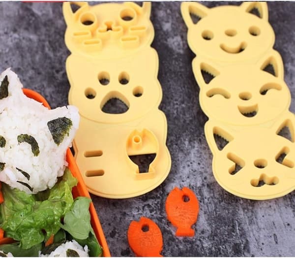 5-delt Sushi Risballformsett - DIY Onigiri-maker for Bento og Katteformede Risballer