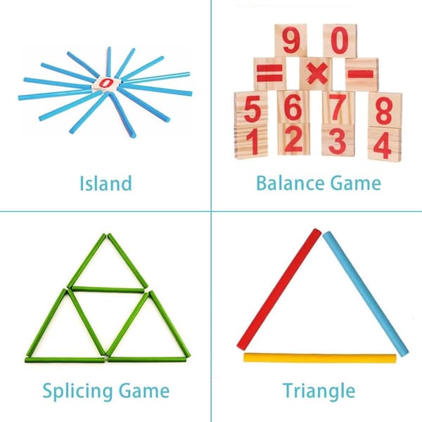 Montessori Math Toy, Wooden Sticks Digital Game with Counting Blo