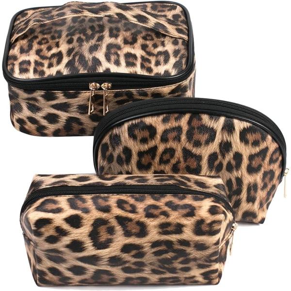 IC Makeup taske Leopard Rejse Stor toilettaske 3-pak Bærbar