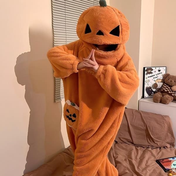 Halloween Græskar Onesie Pyjamasdragt til kvinder, varm koralfleece, kostume til efterår og vinter Brown bear - barefoot XL (size 2)
