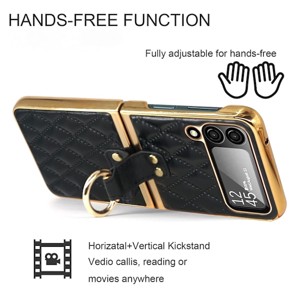 Läderfodral med Ringhållare Kameraskydd för Samsung Galaxy Z Flip 3 5G med Fingerring Stötsäkert Linsskydd
