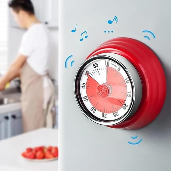 4 stk. mekanisk kjøkkentimer, visuell timer for barn, 60-minutters nedtellingstimer for matlaging, ingen batteri nødvendig, magnetisk timer for tid