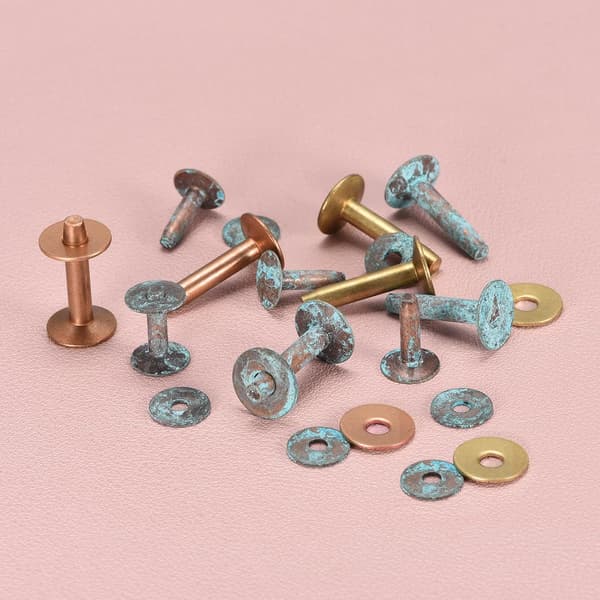 10 Sæt Messingnitter og Burrs, 9x3,3x14mm Solide Læder Messingnitter Fastgørelseselementer til Læder DIY Håndværk Tilbehør, Guld Tone