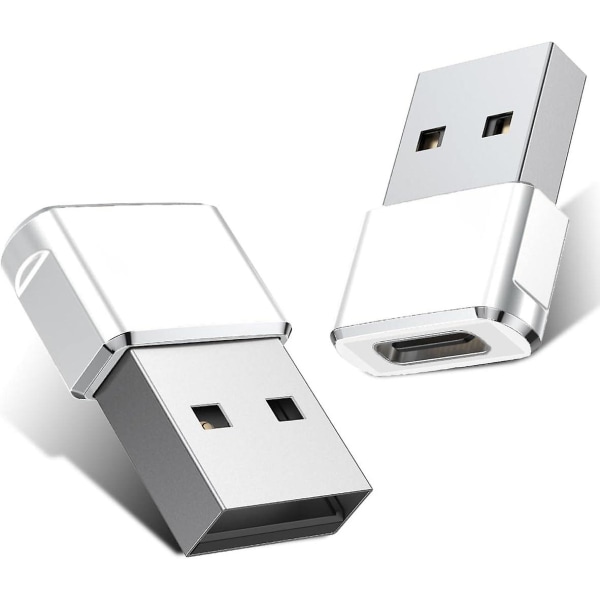 USB til USB-C Adapter 2-Pakning, Type C Hunn USB A Hann Konverter Lader for Apple Watch Series 7 8, iPhone 11 12 13 14 15 Pro Max
