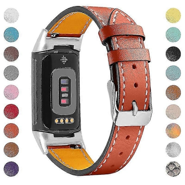 Premium Ægte Læder Justerbart Armbånd til Fitbit Charge 6/5 - Perfekt Oran Orange Fitbit Charge 6