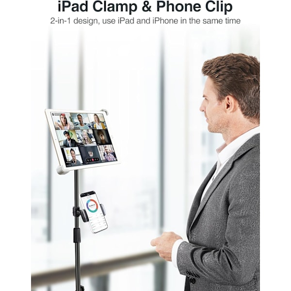 iPad stander, højdejusterbar iPad holder stander & gulv iPad stander med 360° roterende iPad stander montering