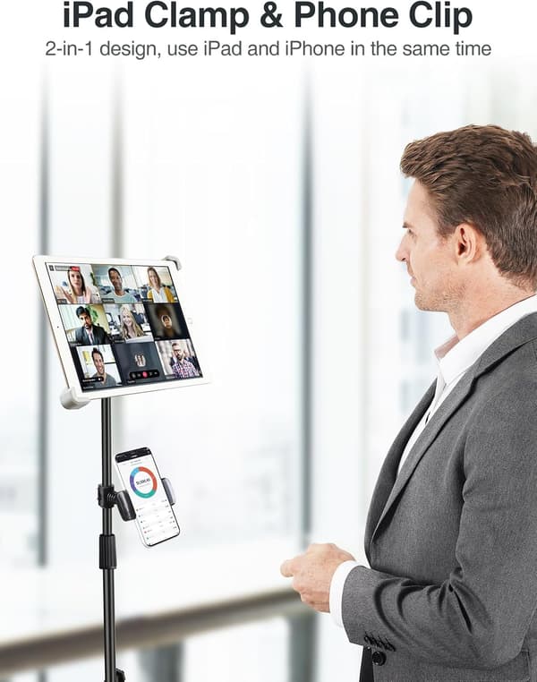 iPad stativ, høydejusterbart iPad holder stativ & gulv iPad stativ med 360° roterende iPad stativfeste