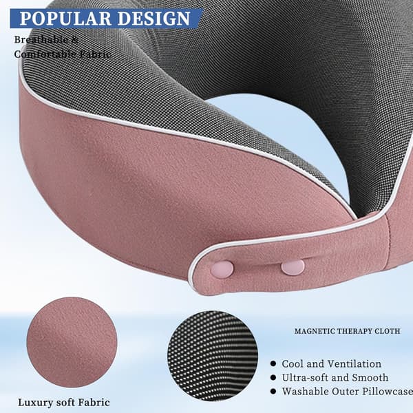 Oppgradert reise-nakkepute, 100 % ren memory foam-pute, sovepute for fly, bærbart flytilbehør, rosa