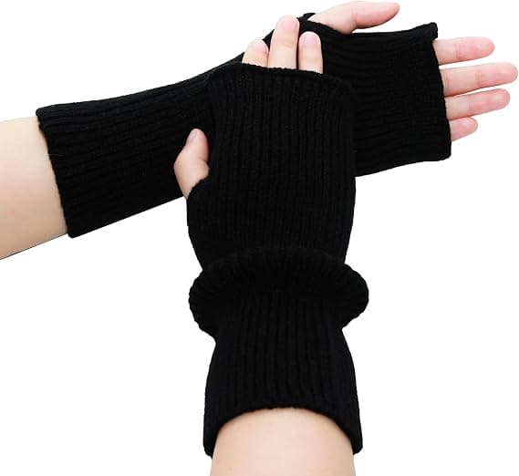 Varme vinterhandsker med lange ærmer, femfingerdesign til mænd og kvinder, sort, 23 cm længde