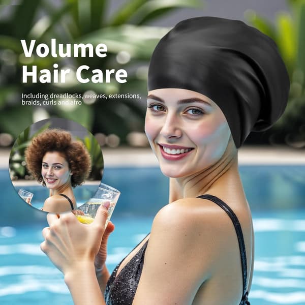 Ekstra stor silikonebadehætte til langt hår - Vandtætte badehætter til voksne; komfortabel, rivefast badehætte til at holde håret tørt