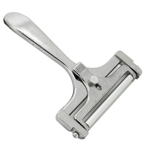 Osteskærer med rulle og skæretråd, variabel skæretykkelse, rustfrit stål/aluminium, retro design, roterende skive, sølv